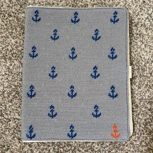 Lands' End Anchor Needlepoint‎ Blue and Cream Nautical Folio Folder